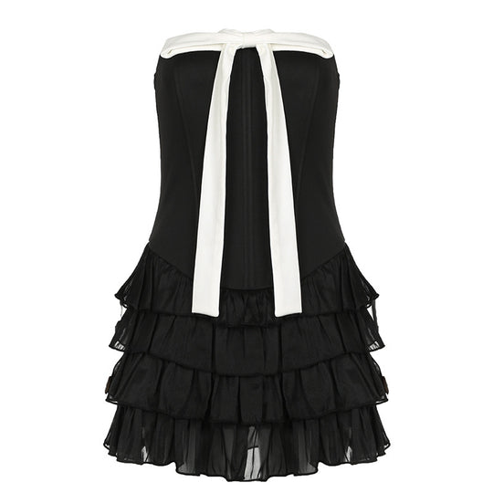 Damen elegantes Wickelkleid mit voluminösen Rüschendetails und Taillenband R&B