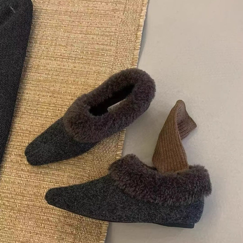 Damen Hausschuhe mit weichem Fellkragen und bequemer Sohle R&B