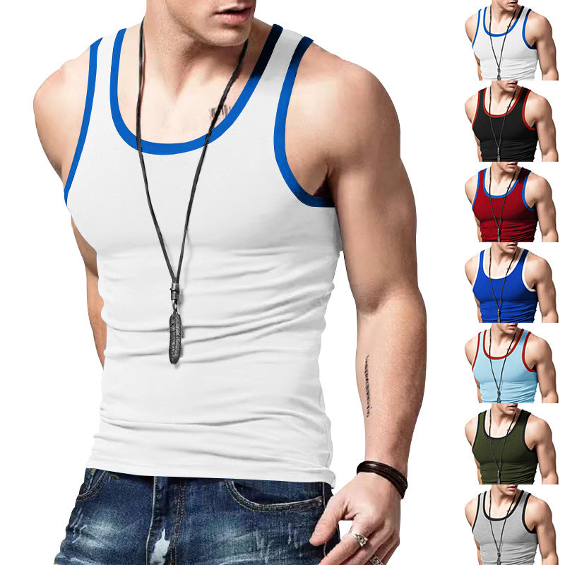 Herren nan eng anliegendes Sport-Top aus elastischem Baumwollmix mit kontrastierter Einfassung R&B