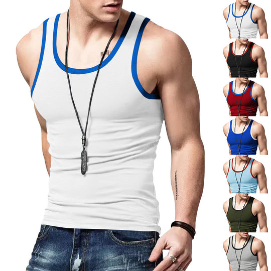 Herren nan eng anliegendes Sport-Top aus elastischem Baumwollmix mit kontrastierter Einfassung R&B
