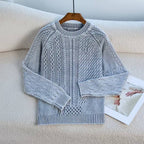 Damen Grob gestrickter Pullover mit Zopfmuster und lässigem Schnitt