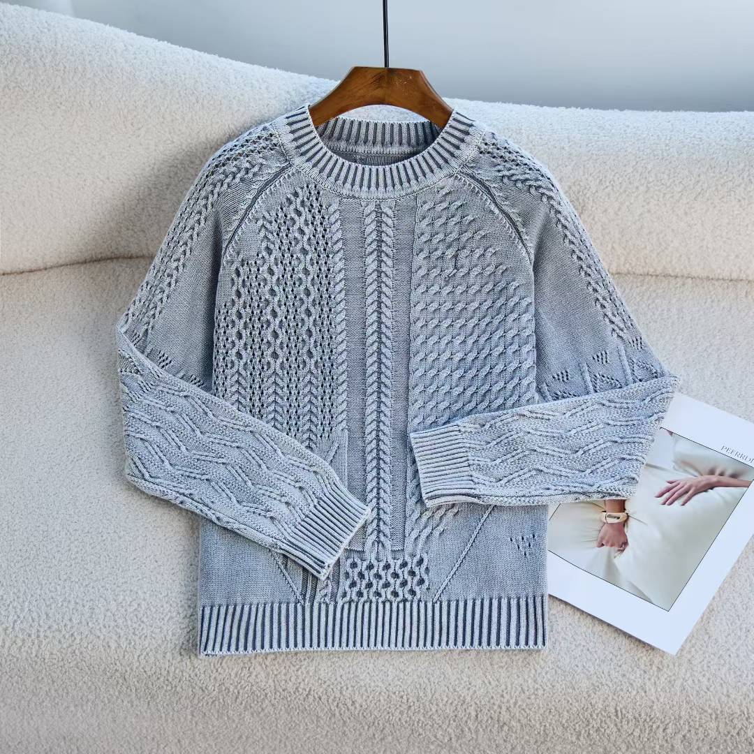 Damen Grob gestrickter Pullover mit Zopfmuster und lässigem Schnitt