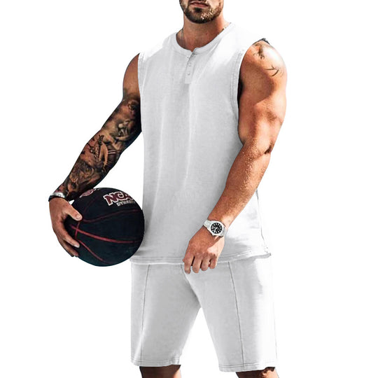 Herren sportliches Trainingsoutfit mit ärmellosem Oberteil und Shorts R&B
