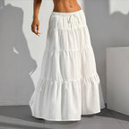 Damen Langer Faltenrock mit Taillenkordel und gestuftem Design R&B