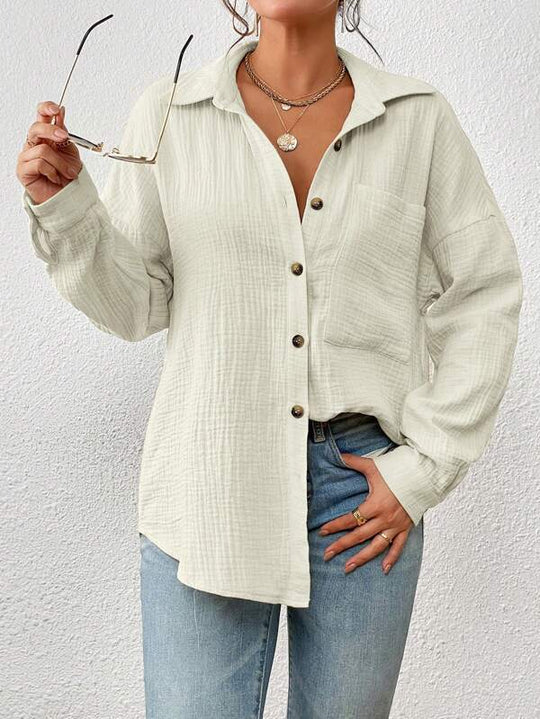 Damen Lässiges Overshirt mit Knopfleiste und Brusttasche R&B