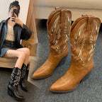 Damen Cowboy-Stiefel mit eleganter Stickerei und modernem Wedge-Design R&B