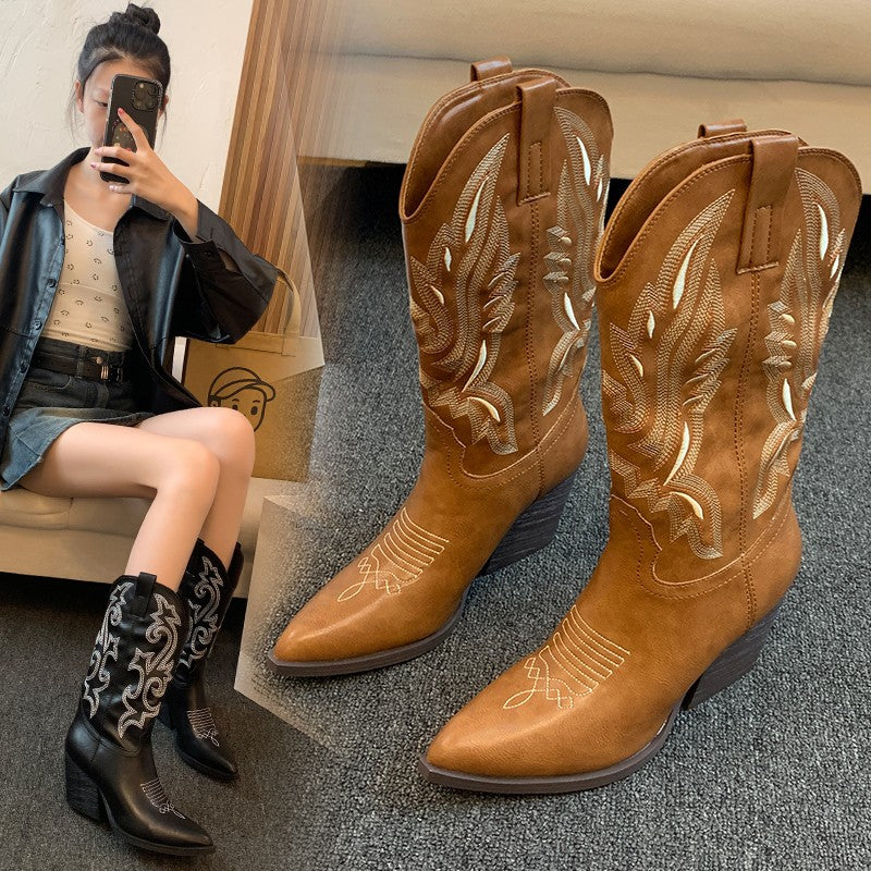 Damen Cowboy-Stiefel mit eleganter Stickerei und modernem Wedge-Design R&B