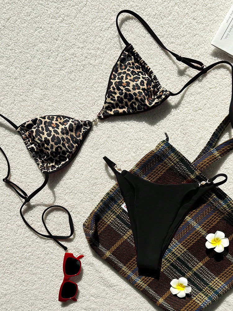 Damen Triangel-Bikini mit animalischem Muster und verstellbaren Trägern R&B