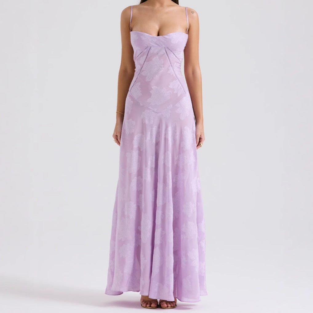 Damen Maxikleid mit dekorativem Spitzen-Oberteil und fließendem Rock R&B