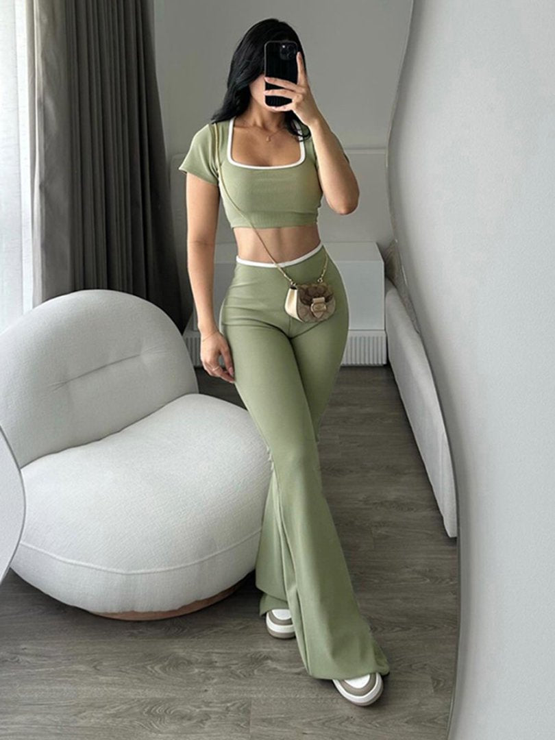 Damen sportliches Zweiteiler-Set mit weitem Bein und kurzem Oberteil R&B