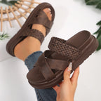 Damen Komfortable Crossover-Sandalen mit geflochtenem Obermaterial und rutschfester Sohle R&B