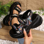 Damen Wedge-Sandalen mit modischen Klettverschluss und trendiger Profilsohle R&B