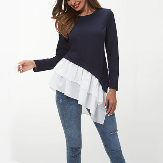 Damen asymmetrisches Sweatshirt mit gefächertem Rüschensaum R&B