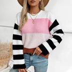 Damen modischer Pullover mit lässigem Streifenmuster und weitem Schnitt