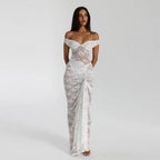 Damen Elegantes Spitze Maxikleid mit Off-Shoulder-Design und figurbetontem Schnitt R&B