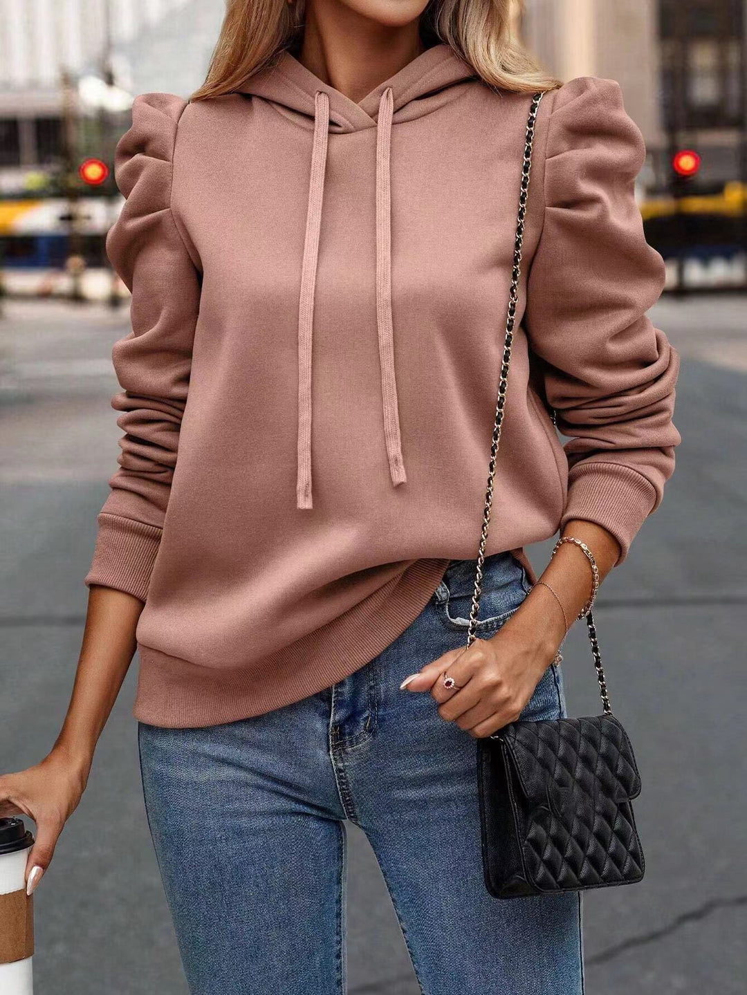 Damen modischer Kapuzenpullover mit voluminösen Ärmeln und lässigem Schnitt R&B