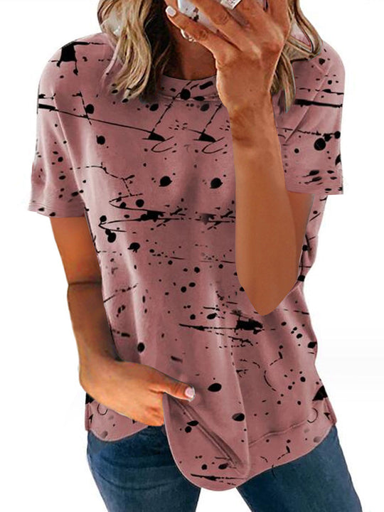 Damen Kreatives Kurzarm-T-Shirt mit modernem Spritzdesign R&B