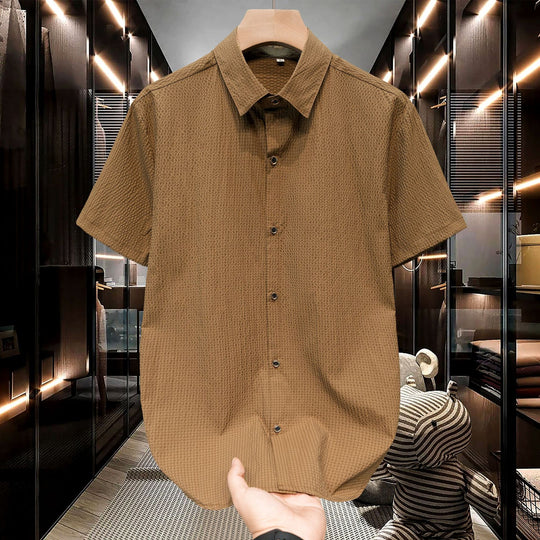 Herren Kurzarm-Hemd mit strukturiertem Design und modischen Knopfdetails R&B