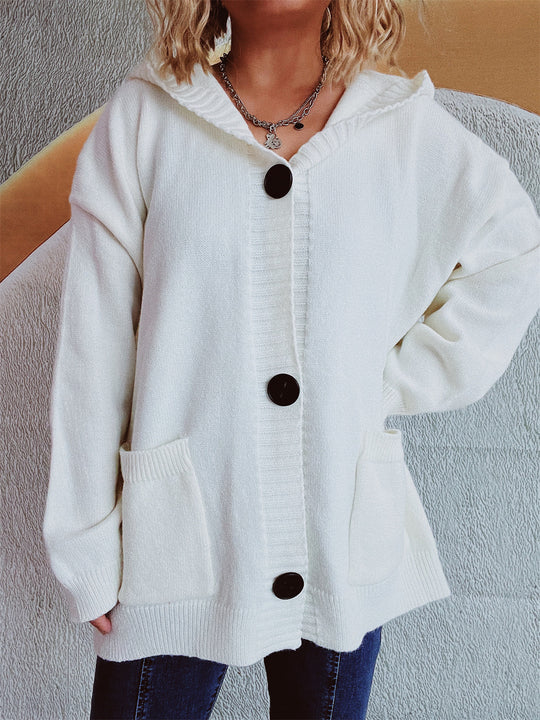 Damen bequeme Strickjacke mit Kapuze und praktischen Taschen R&B
