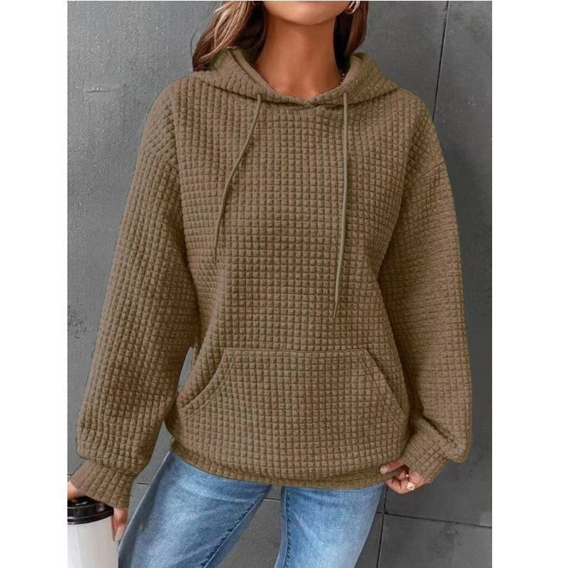 Damen Waffelstruktur Hoodie mit Kängurutasche und lässigem Schnitt R&B