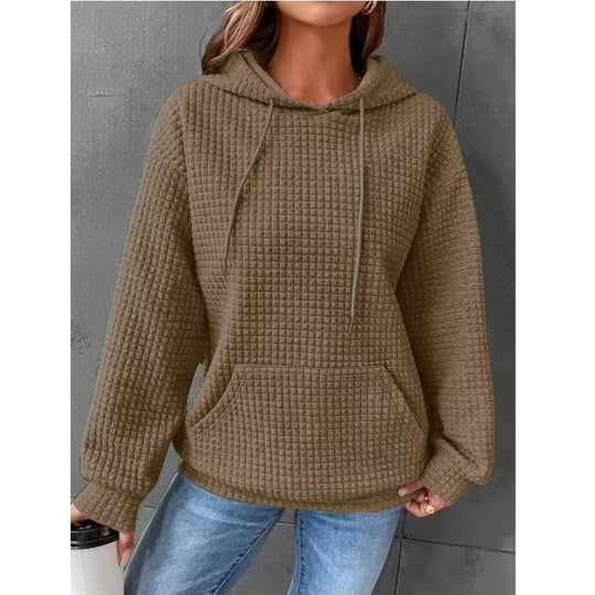 Damen Waffelstruktur Hoodie mit Kängurutasche und lässigem Schnitt R&B