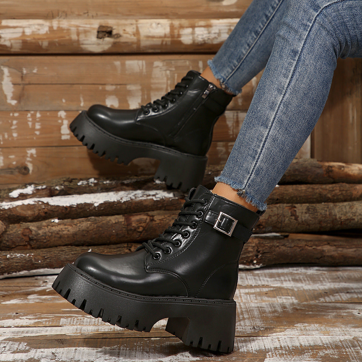 Damen Robuste Schnürstiefel mit Stylischem Profilsohle R&B