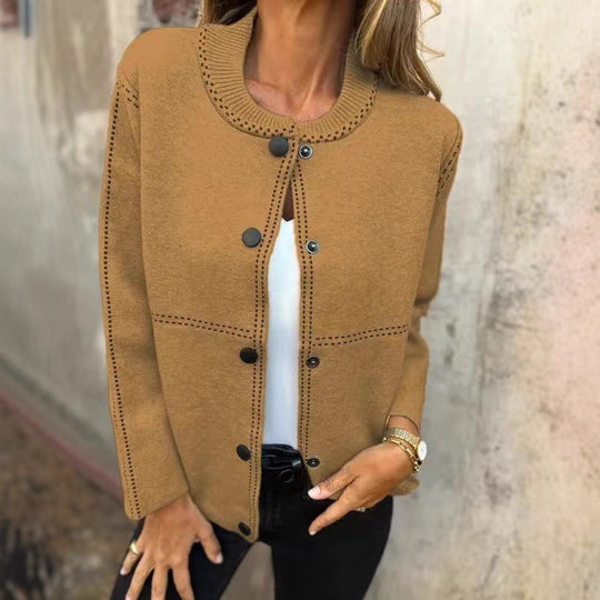 Damen Lockere Strickjacke mit Knöpfen und dekorativen Nähten R&B
