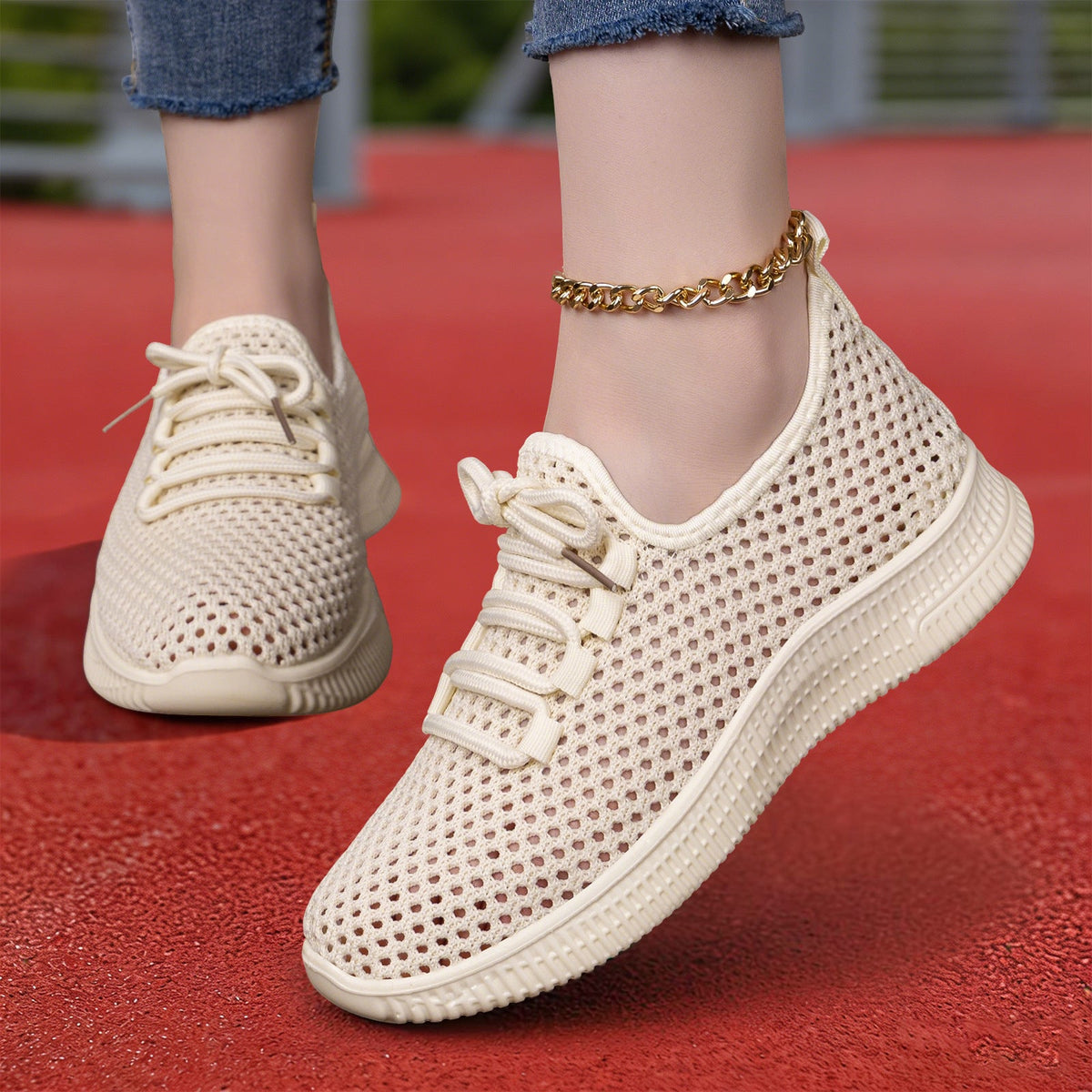 Damen nan atmungsaktiver Mesh-Slip-On Sneaker mit elastischer Schnürung und flexibler Profilsohle R&B