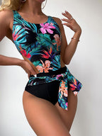 Damen Einteiler Badeanzug mit floralem Cut-Out-Design R&B