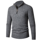 Herren eleganter Strickpullover mit durchgehendem Reißverschluss und Rippenstruktur R&B