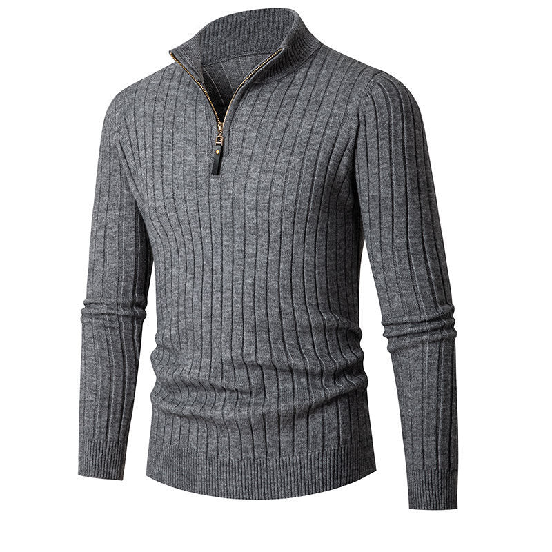 Herren eleganter Strickpullover mit durchgehendem Reißverschluss und Rippenstruktur R&B