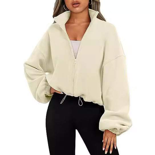 Damen Oversized Sweatjacke mit halbem Reißverschluss und Kordelzug R&B