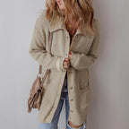 Damen Grobstrickjacke mit praktischen Taschen und kontrastierendem Kragen