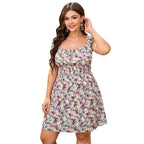 Damen Blütenmuster Freizeitkleid mit elastischem Taillenbund R&B