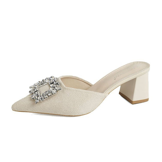 Damen elegante Mules mit funkelndem Schmuckdetail R&B