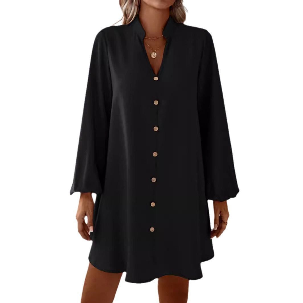 Damen kurzes Kleid mit Knopfleiste und eleganten Puffärmeln R&B
