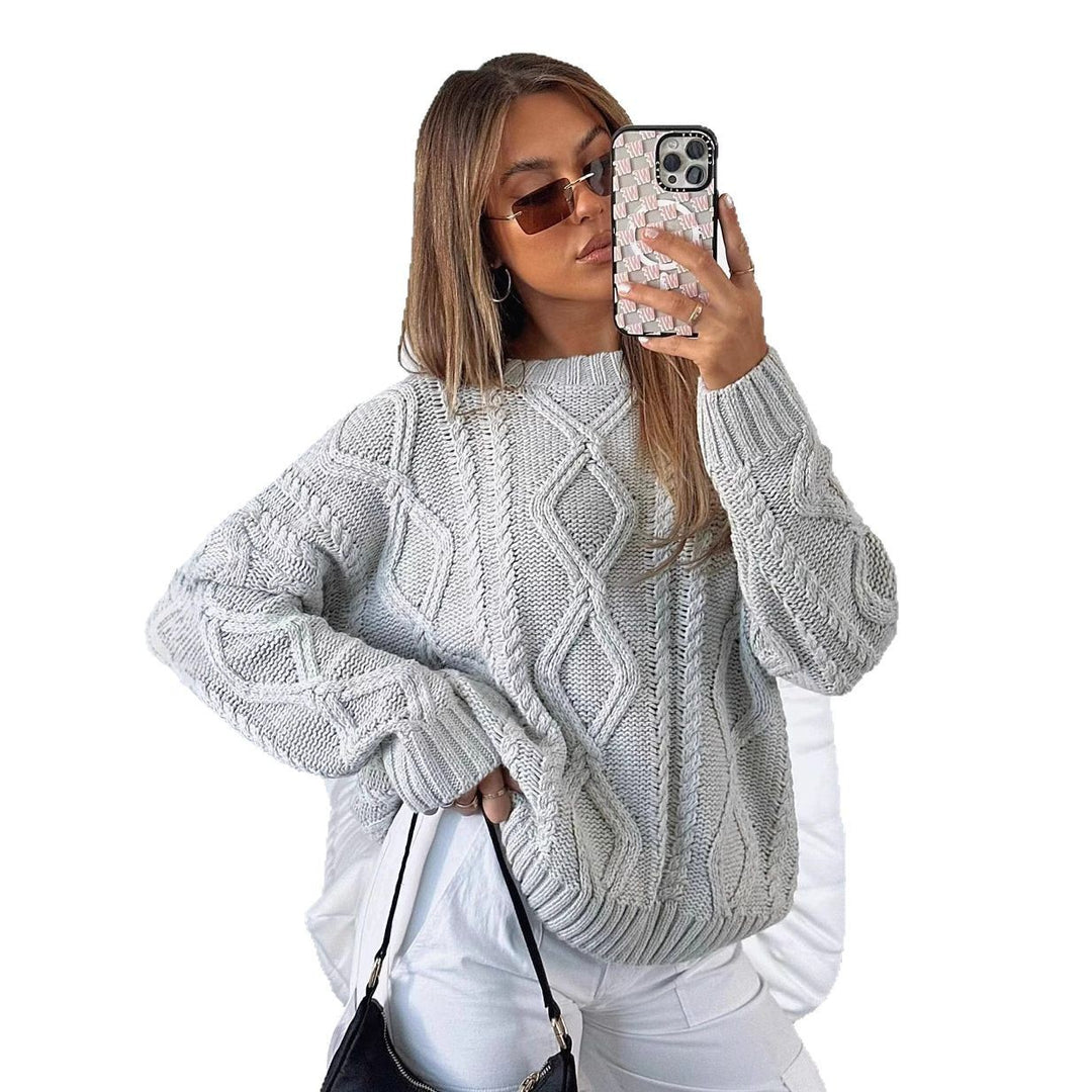 Damen Relaxed Strickpullover mit Zopfmuster R&B