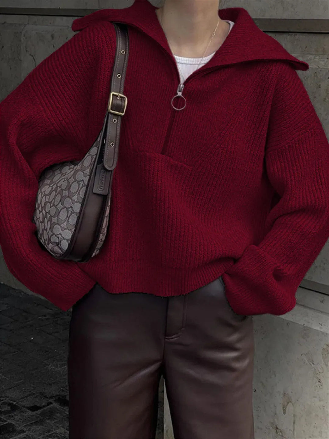 Damen Strickpullover mit Reißverschluss und lässigem Schnitt R&B