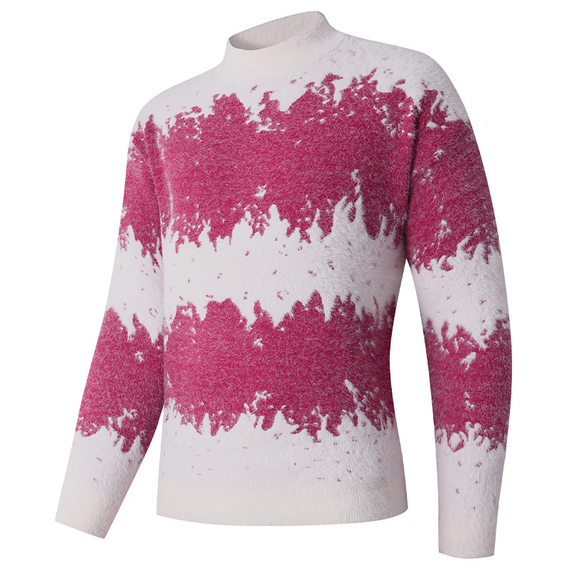 Damen kreativer Strickpullover mit hohem Kragen und einzigartigem Muster