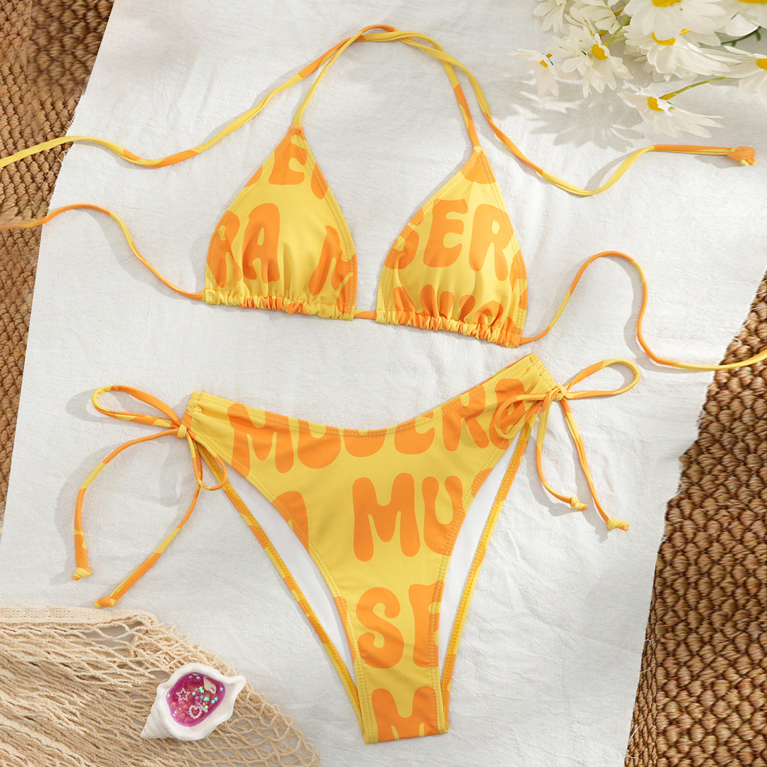 Damen Bikini-Set mit verspieltem Farbmuster und verstellbaren Bändern R&B