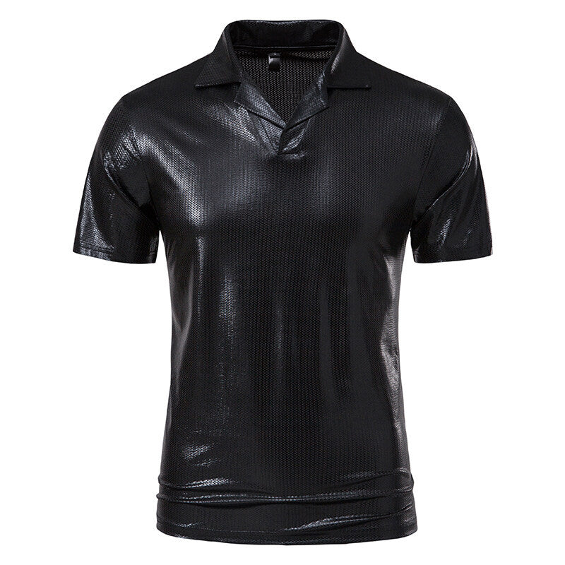 Herren modisches Poloshirt mit glänzendem Design und stylischem V-Ausschnitt R&B