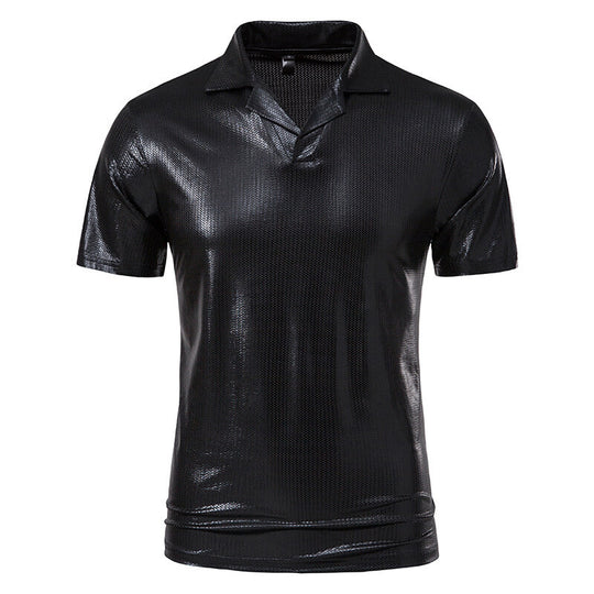 Herren modisches Poloshirt mit glänzendem Design und stylischem V-Ausschnitt R&B