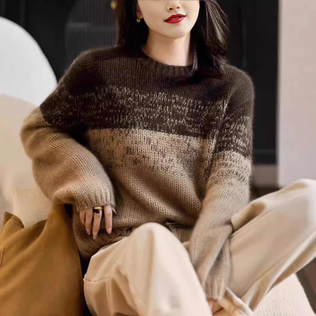 Damen Grobstrickpullover mit sanften Farbverlauf und hohem Kragen R&B