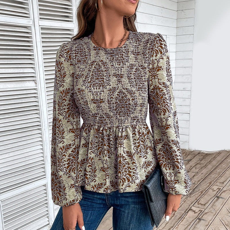Damen Elegante Bluse mit raffiniertem Floral-Design und Puffärmeln R&B