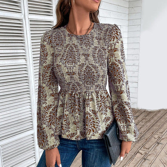 Damen Elegante Bluse mit raffiniertem Floral-Design und Puffärmeln R&B