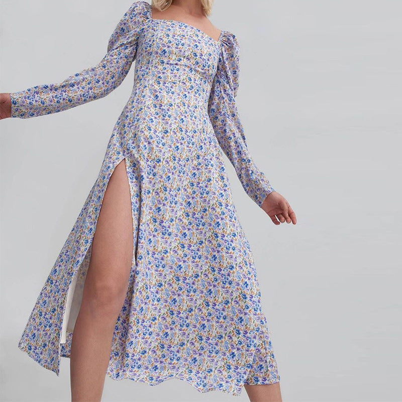 Damen Maxikleid mit voluminösen Ärmeln und seitlichem Schlitz R&B