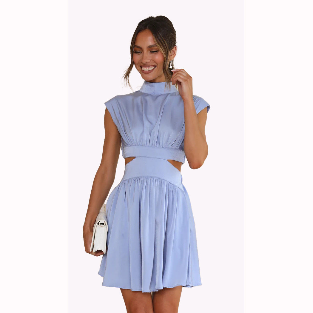 Damen elegantes Kleid mit Cut-Out-Design und hohem Kragen R&B