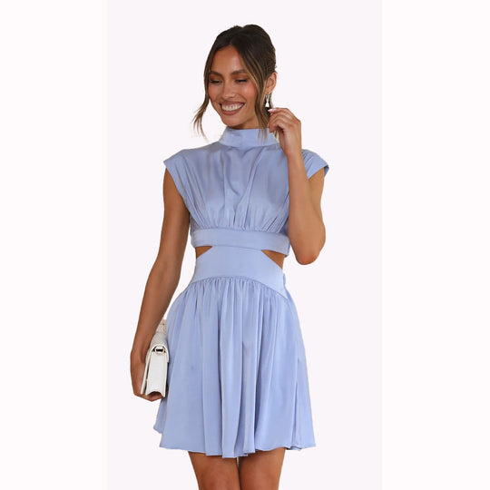 Damen elegantes Kleid mit Cut-Out-Design und hohem Kragen R&B