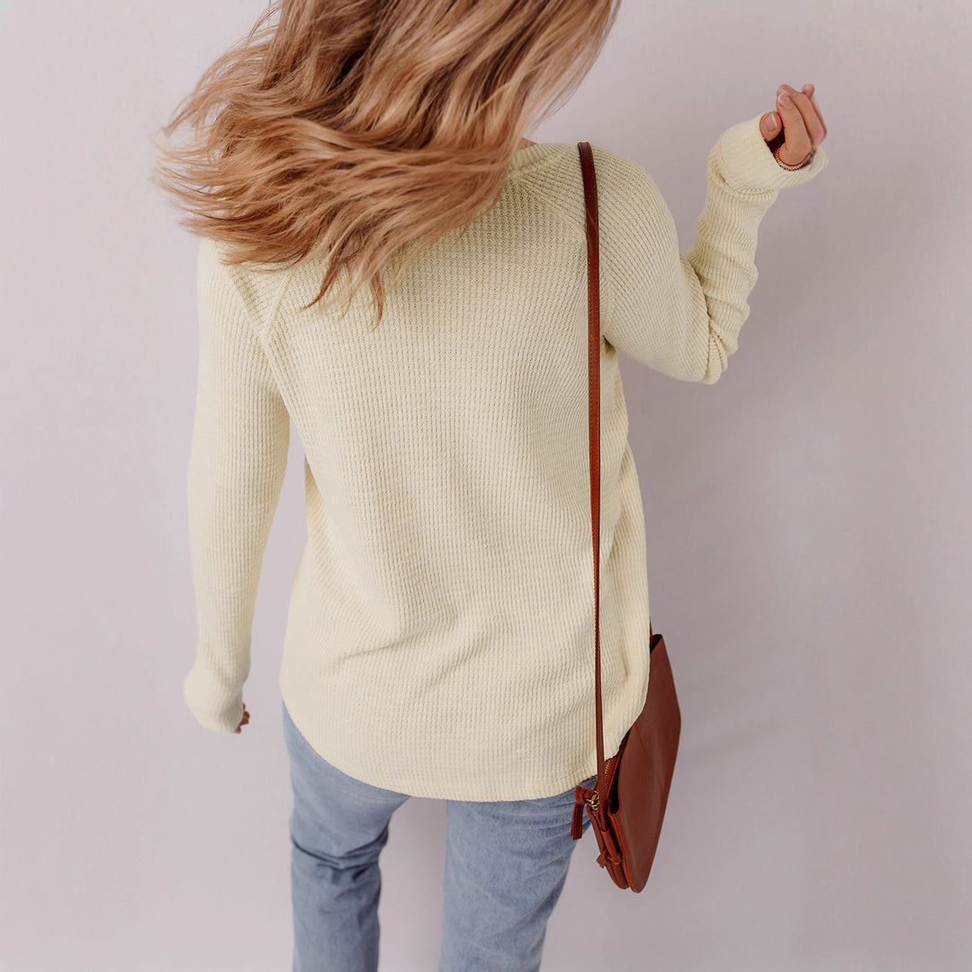Damen lässiger Henley-Pullover aus strukturiertem Material R&B
