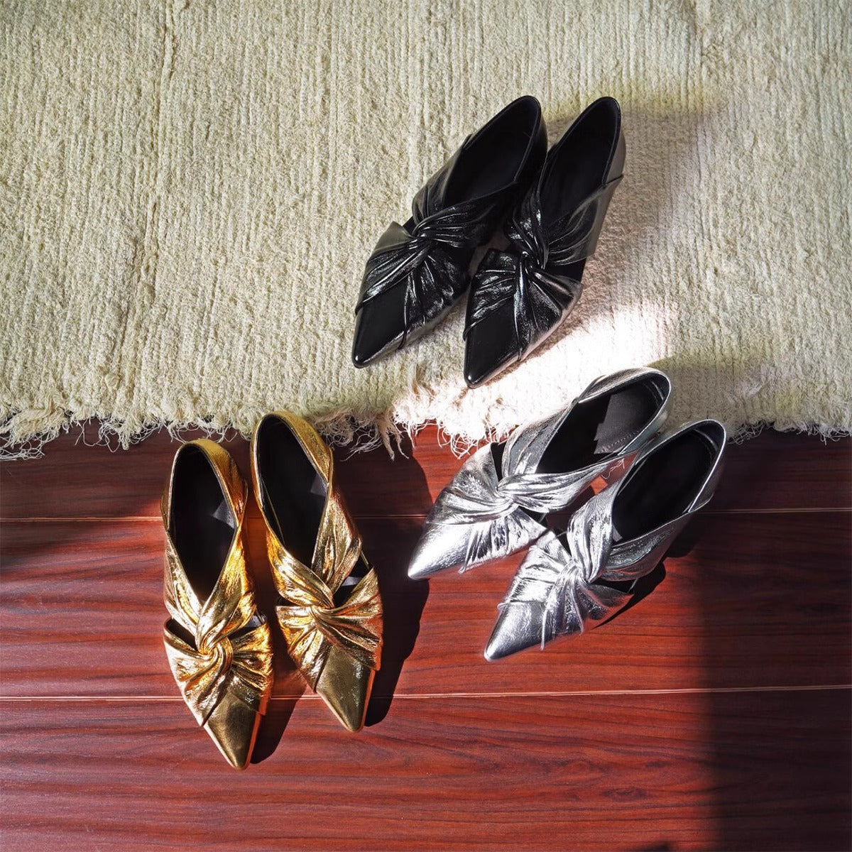 Damen elegante spitze Ballerina-Schuhe mit glamourösem Knoten-Design